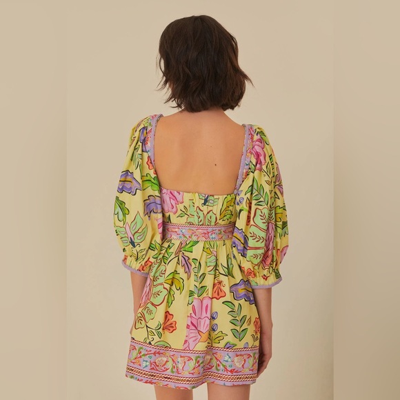 FARM RIO Yellow Floral Insects Short Sleeves Dress size Small - Picture 4 of 10